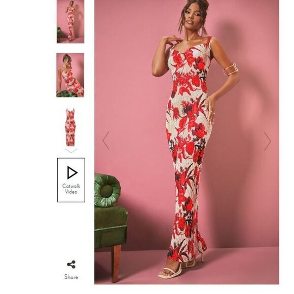 Nude Floral Print Plisse Strappy Maxi Dress - Picture 2 of 5